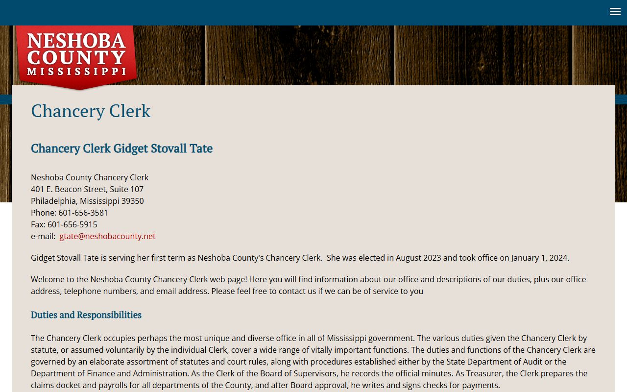 Neshoba County Chancery Clerk court records contact page