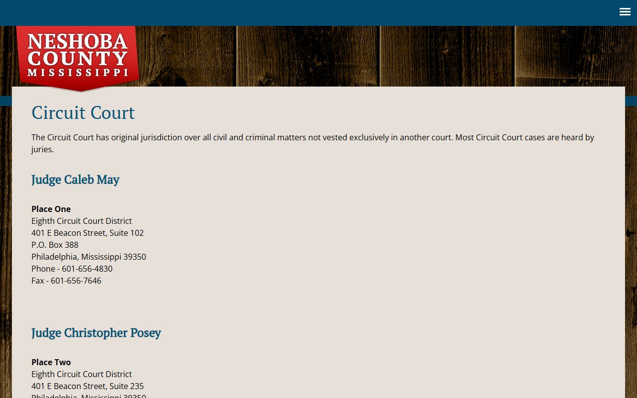 Neshoba County court records Circuit Court page