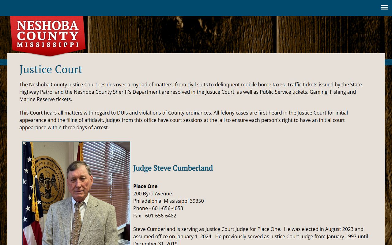 Neshoba County court records Justice Court page