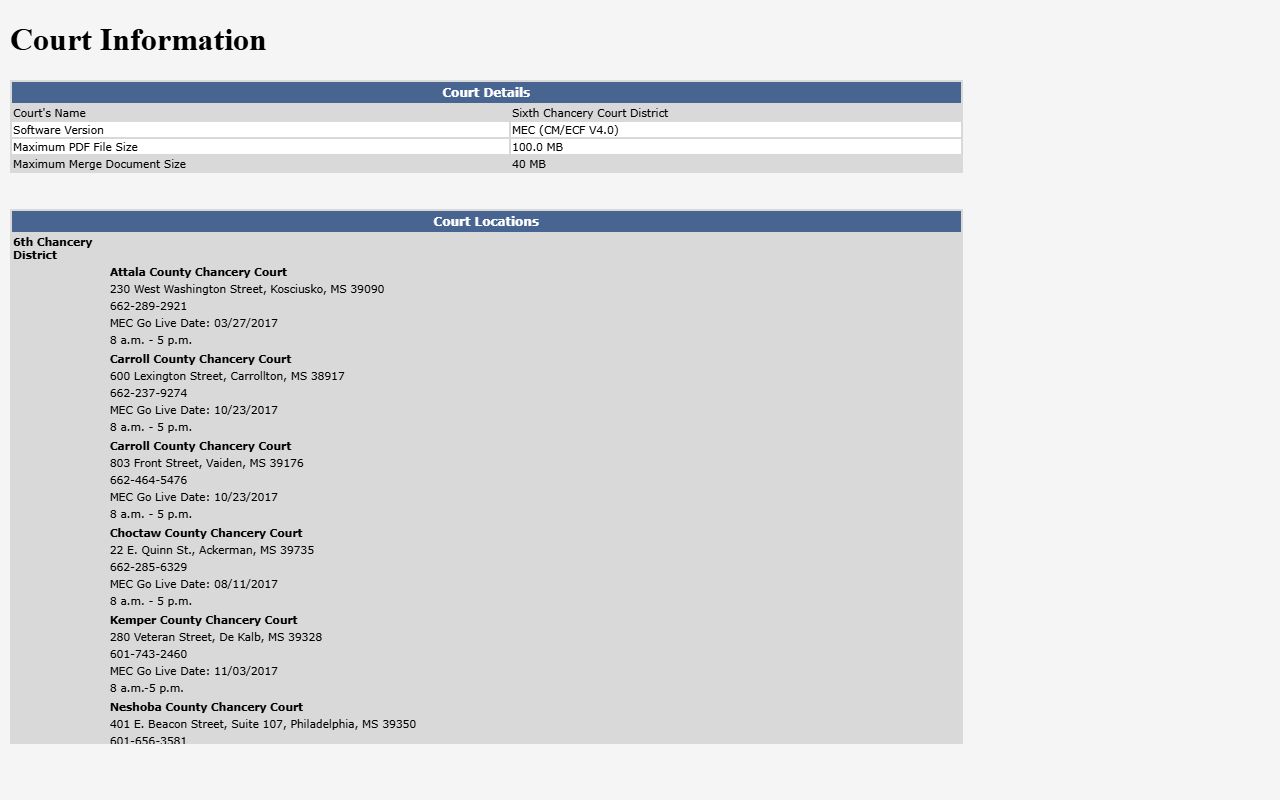 Neshoba County court records Sixth Chancery MEC information page
