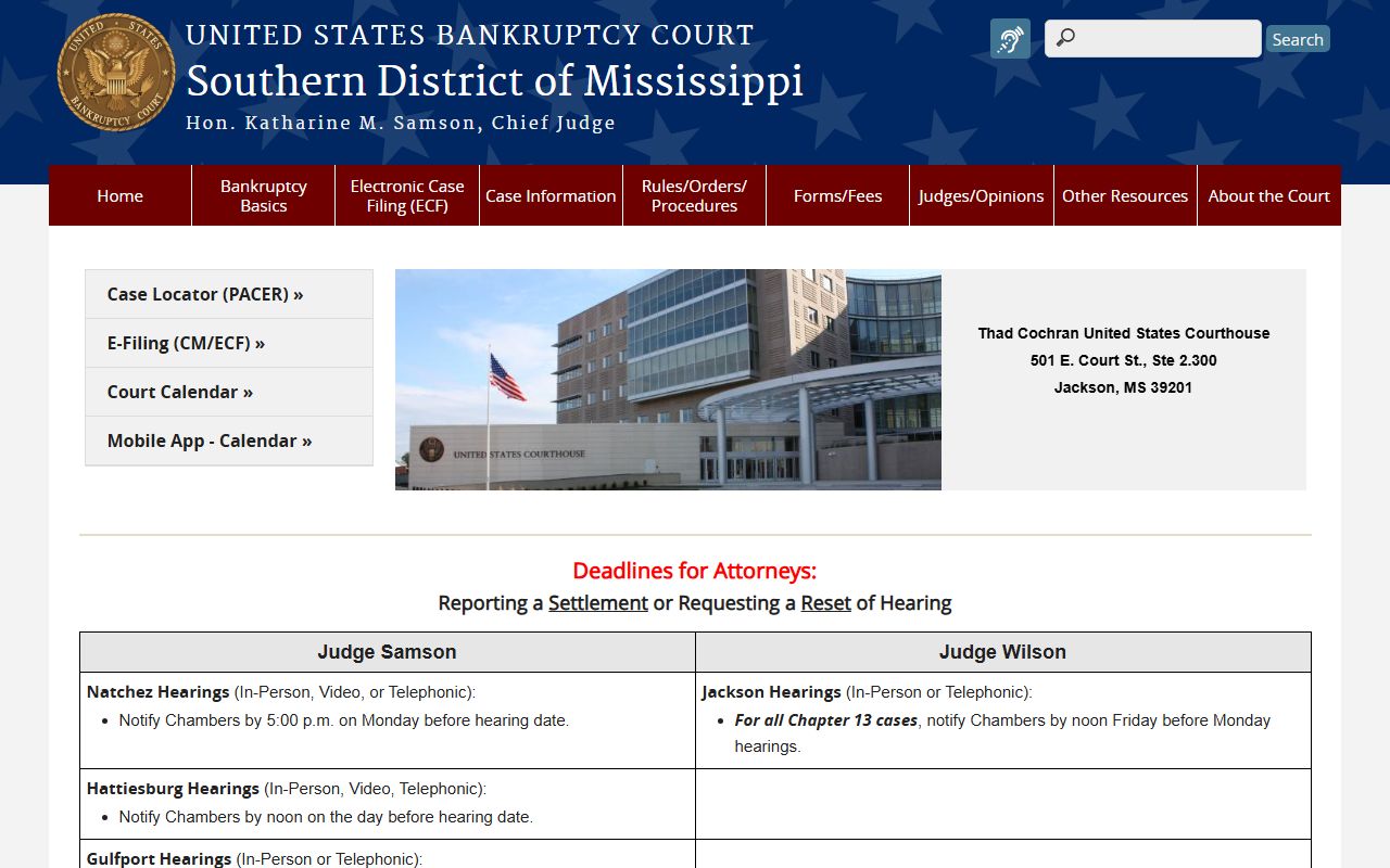 Neshoba County federal bankruptcy and court records on the Southern District bankruptcy homepage