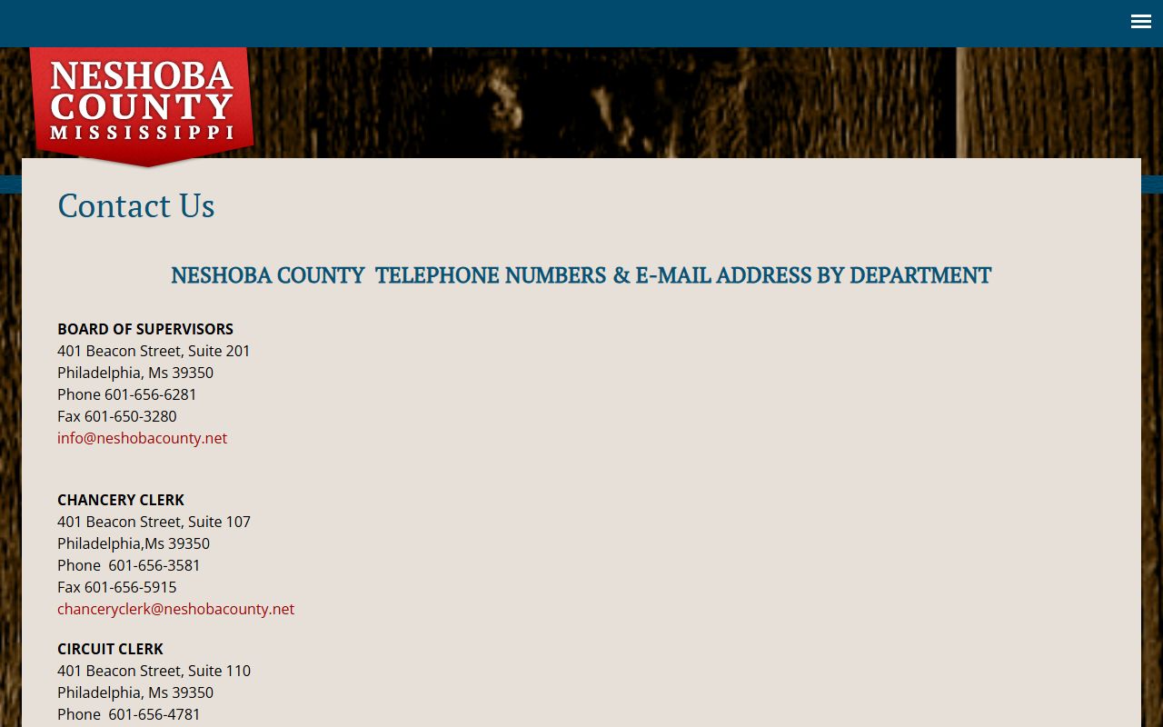 Neshoba County contact directory for Neshoba County court records requests