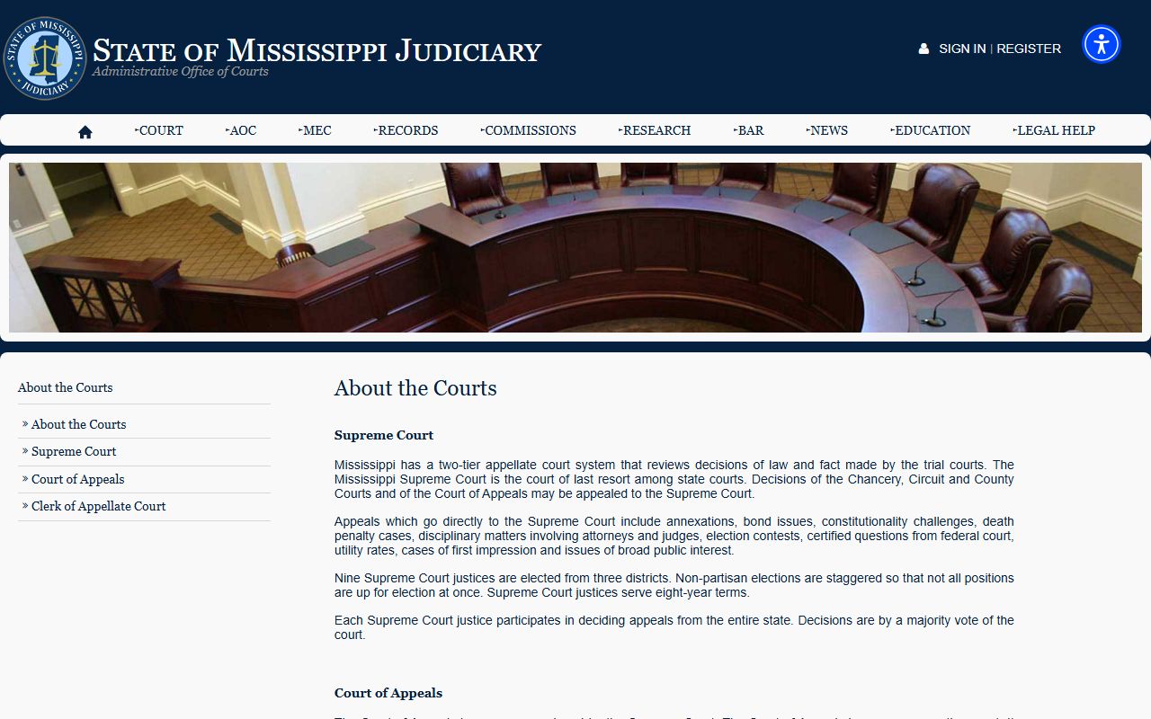Mississippi Judiciary court structure guide for Neshoba County court records