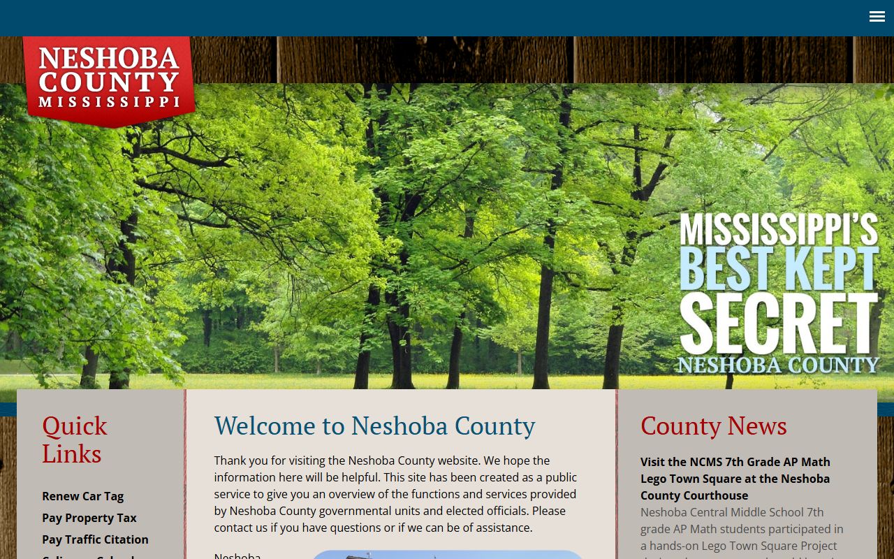 Official Neshoba County website homepage for Neshoba County court records