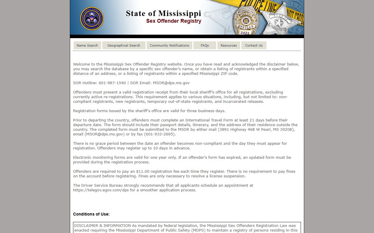 Neshoba County inmate records and the Mississippi sex offender registry portal