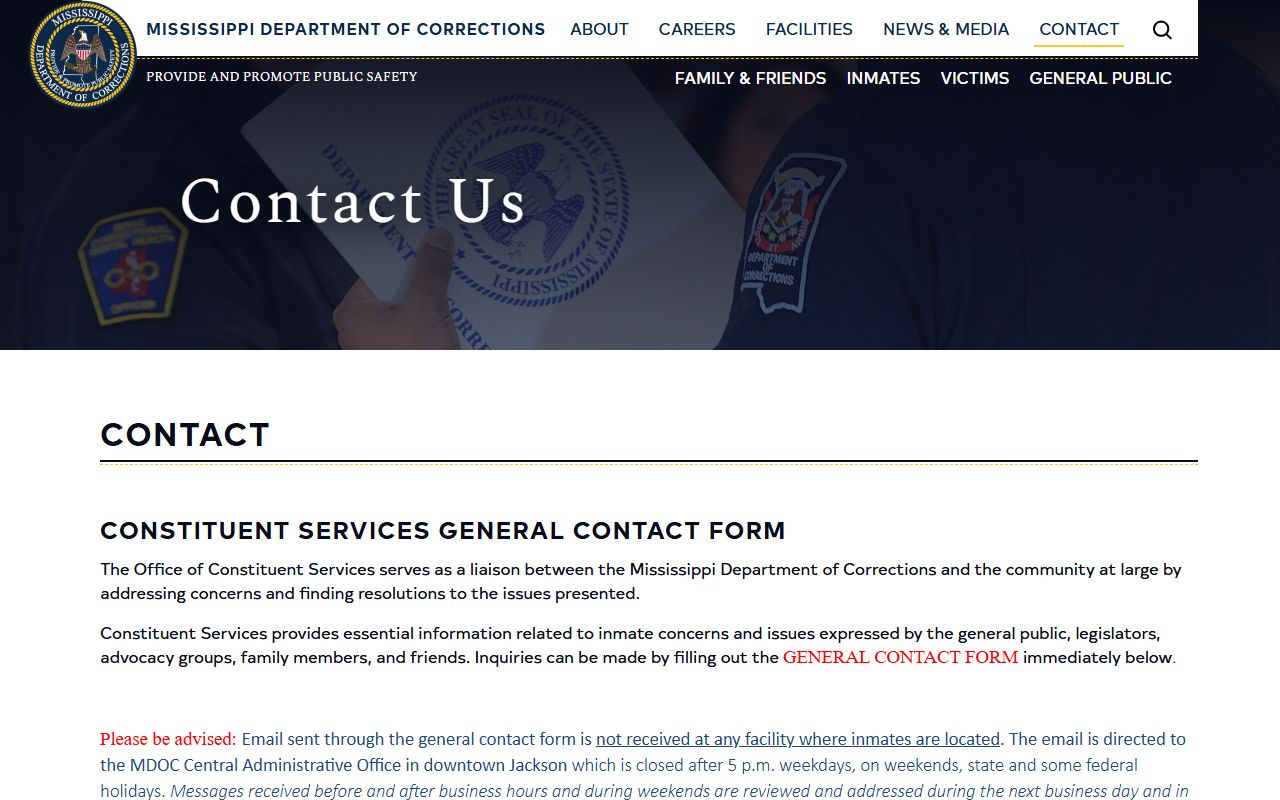 Neshoba County inmate records and the MDOC contact and records department page