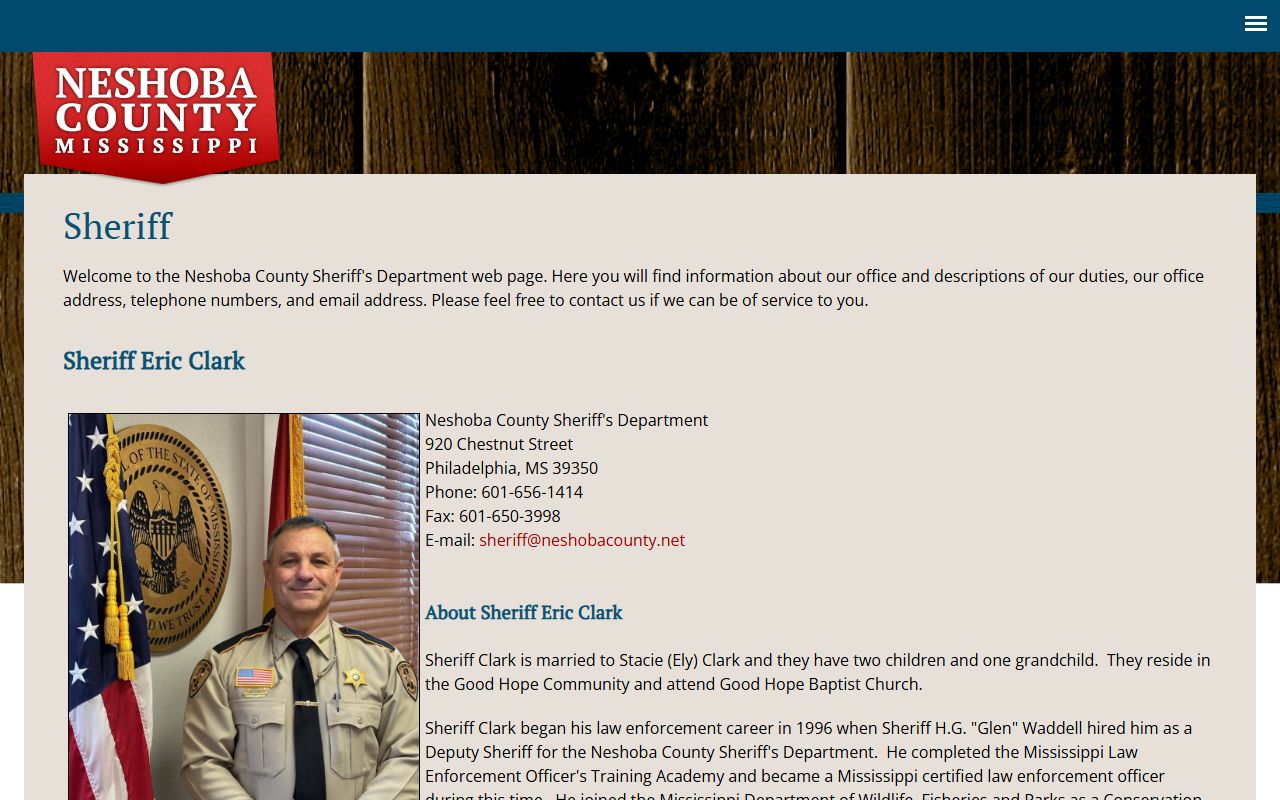 Neshoba County inmate records on the official Sheriff's Department page
