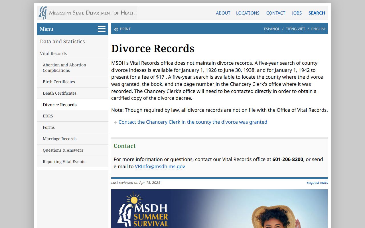 Neshoba County divorce records index search at the Mississippi State Department of Health