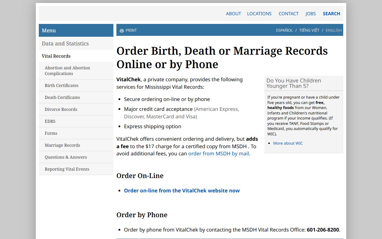 Neshoba County marriage and divorce records ordering through the Mississippi Vital Records office