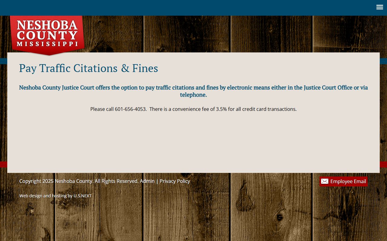 Neshoba County traffic court records Justice Court citation and fine payment page