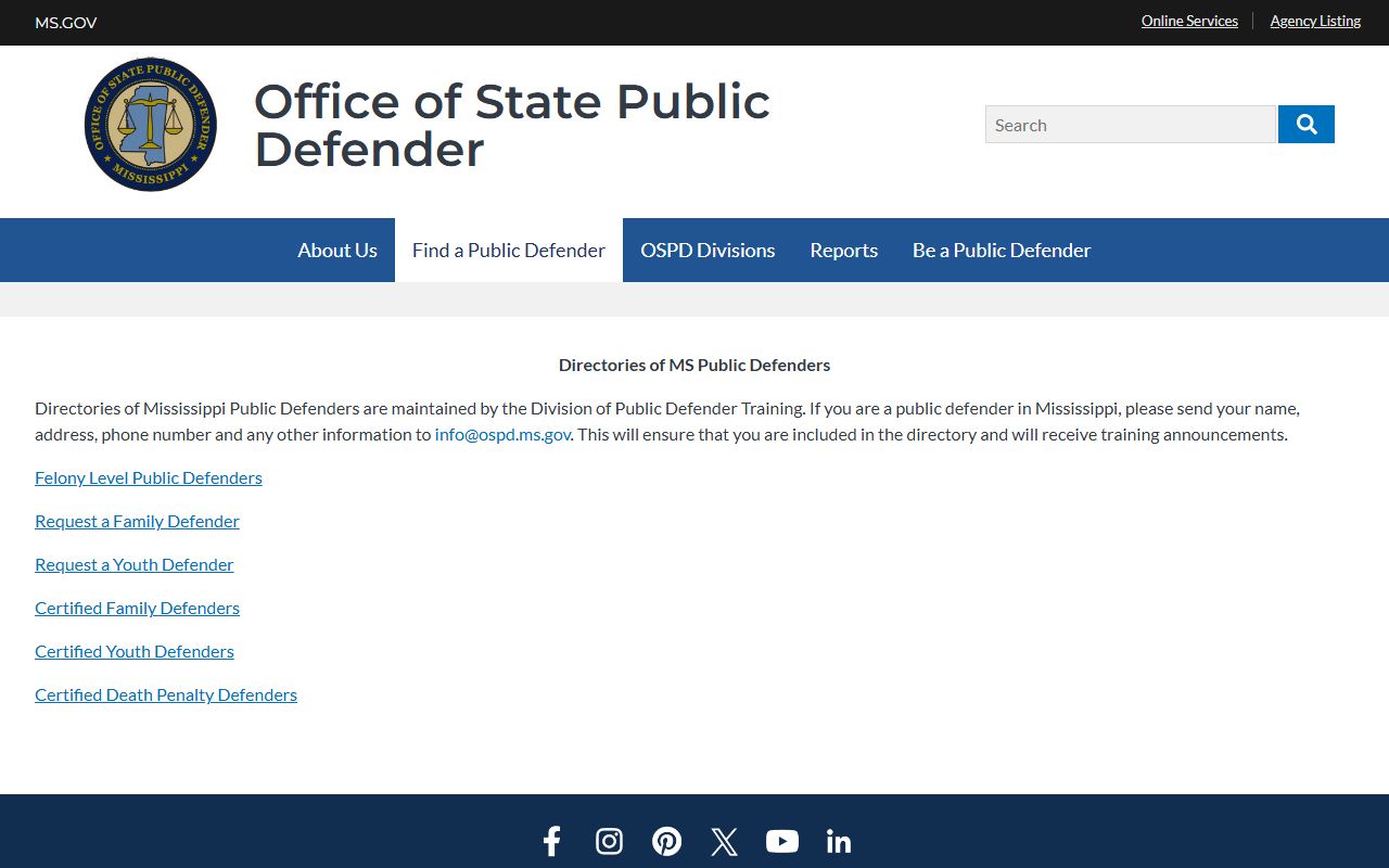 Neshoba County warrant and public safety records via Mississippi public defender directory